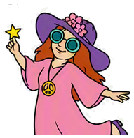Krazy Stitcher mascot extending her star wand helpfully