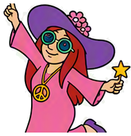 Krazy Stitcher mascot dancing with arm raised
