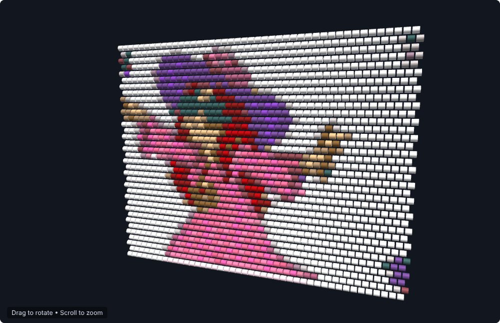 The 3D Preview window in Krazy Stitcher Pro showing a peyote pattern as rounded, shaded beads that can be dragged to rotate