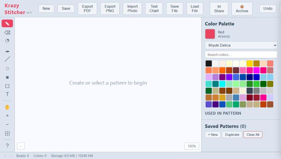 Krazy Stitcher Base edition showing the startup screen