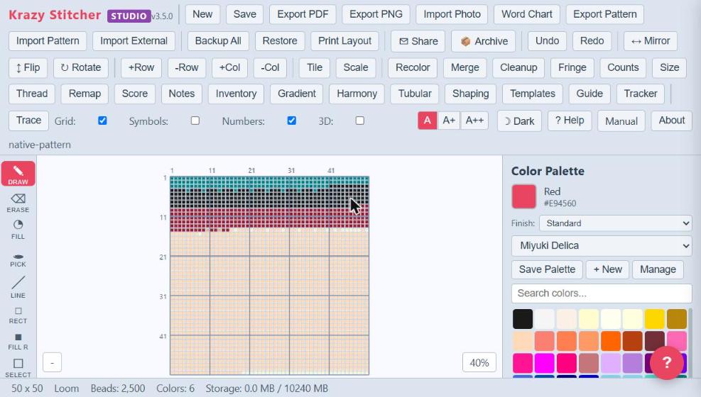 Krazy Stitcher Studio edition showing a bead pattern